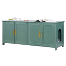 47.2-Inch Cat Litter Box Enclosure Hidden Cabinet with 4 Doors & 2 Entries Kitty House Side Table Fits Most Litter Boxes (Green)