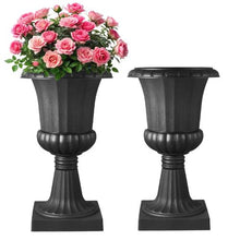 26.4" Plastic Urn Planters Classic Flower Pots for Indoor & Outdoor Décor (Set of 2) Black