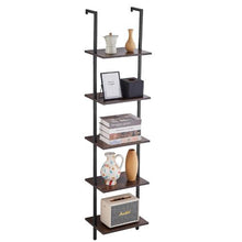 5-Tier Ladder Shelf 15.6 x 11.8 in Open Bookshelf Metal Frame Storage Rack (Black)