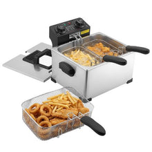 Commercial Electric Deep Fryer 1700W 9.51Qt Stainless Steel with Large & Small Baskets Temp Control & Timer (Silver)