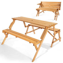 2-in-1 Foldable Picnic Table & Bench Set Transforming Wooden Outdoor Table with Umbrella Hole Portable (Brown)