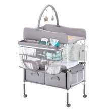 Adjustable Baby Changing Table with Drawers Foldable Diaper Station with Wheels Side Basket Hanging Rod & Star Toys (Light Gray)