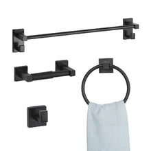 Matte Black 4-Piece Stainless Steel Bathroom Hardware Set, 24-inch Towel Bar Towel Ring, Robe Hook Toilet Paper Holder Wall Mounted
