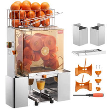 120W Commercial Orange Juicer Machine Automatic Citrus Juicer 20 Oranges/Min Stainless Steel with Filter Box & Peel Buckets