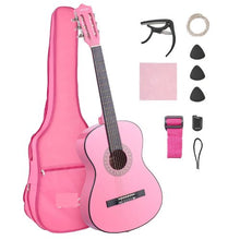 38 Inch Classical Guitar Starter Kit with Gig Bag Tuner Capo & Accessories (Pink)