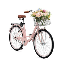 26" Pink Beach Cruiser Bike 1-Speed Cruiser with Large Basket Rear Rack & Adjustable Seat  for Cycling, Exercise & Shopping