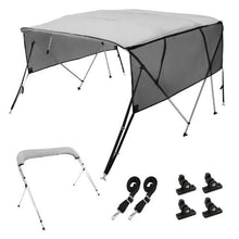 4 Bow Bimini Top Boat Cover – 600D Polyester Canopy with Aluminum Frame Detachable Mesh Sidewalls Storage Boot 8 L x 91 -96 W x 54 H (Light Grey)