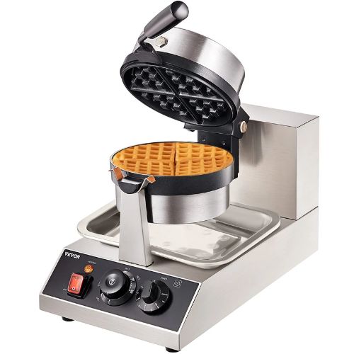 1300W Commerical Round Waffle Maker Rotatable Non-Stick Waffle for Kitchen