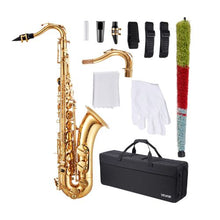 B Flat Tenor Saxophone 23-Key Brass Beginner Kit with Carrying Case (Gold)