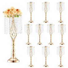 Crystal Wedding Flower Stand 21.65" Gold Metal Centerpiece Vase for Wedding & Party Decor (Pack of 10)