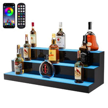 3 Tiers 30 Inch LED Lighted Liquor Bottle Display Drink Shelves with RF Remote & App Control
