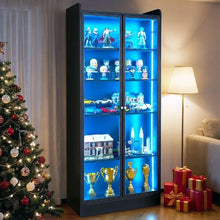 67-Inch Display Cabinet with Doors Lighted Curio Cabinet with Shelves