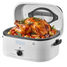 22QT Electric Roaster Oven 1450W Viewing Lid Defrost & Warm Functions Removable Pan & Rack (White)