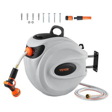 Retractable Hose Reel 84 FT x 5/8" Wall Mounted with 180° Swivel Bracket 9-Pattern Nozzle Auto Rewind & Any-Length Lock