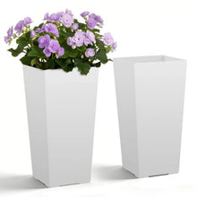 22" Tall Planters Large White Tapered Outdoor Flower Pots with Casters Inner Pots & Drainage (Set of 2)
