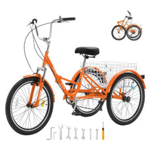 24" Folding Adult Tricycle 7-Speed 3-Wheel Cruiser with Basket for Women Men