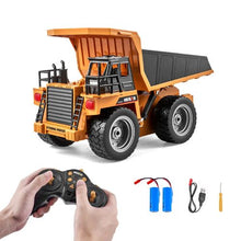 RC Dump Truck 1:18, 9-Channel Remote Control Construction Truck with Metal Bed, 8+
