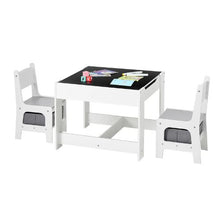 White Kids Table and 2 Chairs Set with Storage Wooden Toddler Activity Table