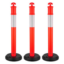 48" Traffic Delineator Posts with Fillable Base & Reflective Strips, for Construction Site & Parking Lot Safety (3 Pack)