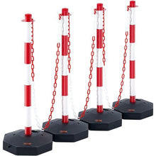 Adjustable Traffic Delineator Post Cones 4 Pack with Fillable Base & 8FT Chain Red & White for Parking Lot & Road Safety