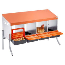 4-Compartment Chicken Nesting Box Roll-Away Egg Laying Box with Legs Steel & Plastic for Hens (Orange)