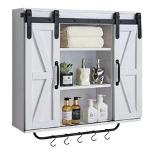 Bathroom Wall Cabinet 2 Doors Adjustable Shelf Over-the-Toilet White with Towel Bar & Hooks