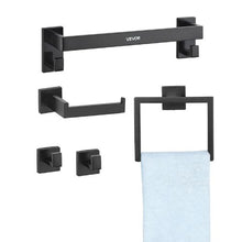 Matte Black 5-Piece Bathroom Hardware Set 16-inch Towel Bar Towel Rack 2 Robe Hooks Toilet Paper Holder Wall Mounted