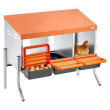 3-Compartment Chicken Nesting Box Roll-Away Egg Box with Legs Steel & Plastic for Hens (Orange)