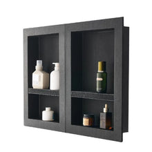 16 x 24 Inch Dual Shower Niches with Adjustable Shelves Waterproof (Black)