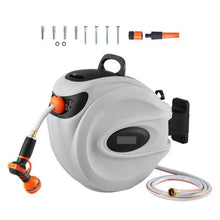 65 ft Retractable Hose Reel 5/8" Wall-Mounted Garden Hose Reel with 9-Pattern Nozzle & Auto Rewind