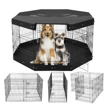 Dog Playpen 8-Panel 30"H Foldable Metal Pet Fence with Door Bottom Pad & Top Cover