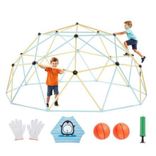 10FT Geometric Dome Climber 1000LBS Capacity Jungle Gym with 2 Basketballs & Octopus Net Easy Assembly for Kids 3-10