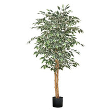 5 ft Artificial Ficus Tree with Black Pot and Natural Wood Trunk for Home Office Living Room
