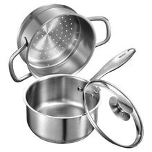 2.5 QT Stainless Steel Saucepan with Steamer with Glass Lid for for Oven Dishwasher Induction Cooker