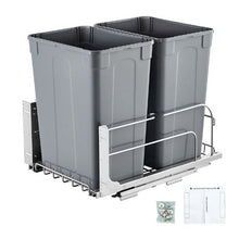 Pull-Out Trash Can 35 QT x2 Double Under Mount Bin with Soft Close Slide & Door Kit for Kitchen Cabinet (Grey)