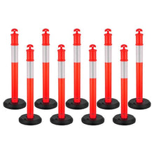48" Traffic Delineator Posts with Fillable Base & Reflective Strips Red for Construction & Parking Lot Safety