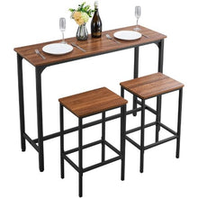 3-Piece Bar Table Set, 47 Rectangular Pub Table with 2 Stools, Rustic Office/Breakfast (Brown & Black)