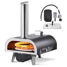 Dual Fuel Outdoor Pizza Oven 12" Wood & Propane Gas Electric Rotation Thermometer (Black)