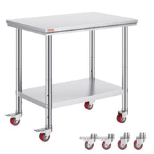 36 X 24 In Stainless Steel Work Table with 4 Wheels  for Commercial Kitchen Restaurant GZT90X60L
