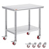 36 X 24 In Stainless Steel Work Table with 4 Wheels  for Commercial Kitchen Restaurant GZT90X60L