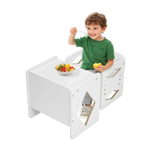 Kids Montessori Table and Chair Set Adjustable Height (White)