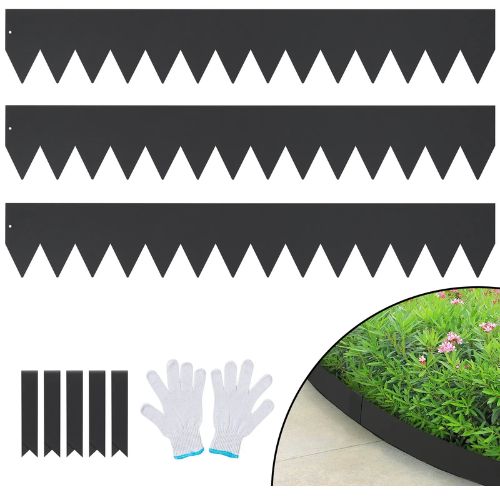 6 Inch x 10' Ft Hammer-in Edging Border with 5 Clips Steel Garden Edging Borders Bendable Metal Landscape Edging (Pack of 3)