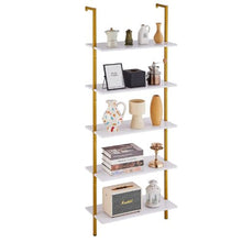 5-Tier Ladder Shelf 24 x 11.8 in Bookshelf Metal Frame Open Storage Rack for Kitchen Bedroom Bathroom & Living Room Gold (White)