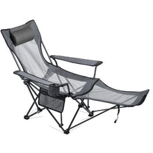 Reclining Camping Chair – 4 Position Folding Lounger with Headrest & Footrest (Gray)