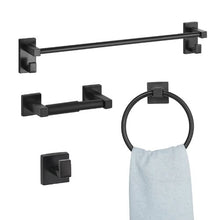 Matte Black 4-Piece Stainless Steel Bathroom Hardware Set 24-inch Towel Bar Towel Ring Robe Hook Toilet Paper Holder Wall Mounted