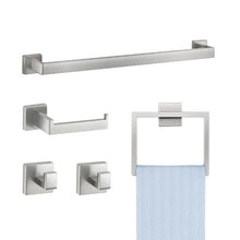 Brushed Nickel 5-Piece Bathroom Hardware Set 24-inch Towel Bar Towel Rack 2 Robe Hooks Toilet Paper Holder Wall Mounted