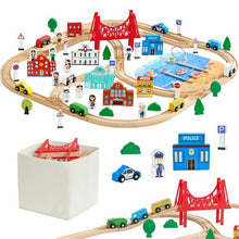 113PCS Wooden Train Set with Storage Box City Railway Track Toy for Kids Ages 3-8