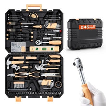 245-Piece Household Tool Kit Hammer Wrench Pliers & Storage Case for Home Repairs