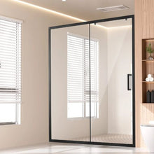 Semi-Frameless Shower Door 57.7-59 W x 70 H in Sliding Glass Matte Black with Stainless Steel Hardware