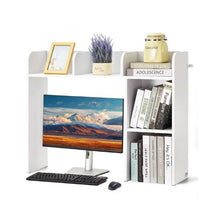 Wood Desktop Bookshelf 2-Tier Organizer with Anti-Slip Feet (White)